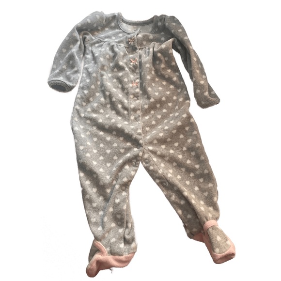 Carter’s Infant Girl Gray and White Pink Trim Footed Pajamas - Picture 1 of 5